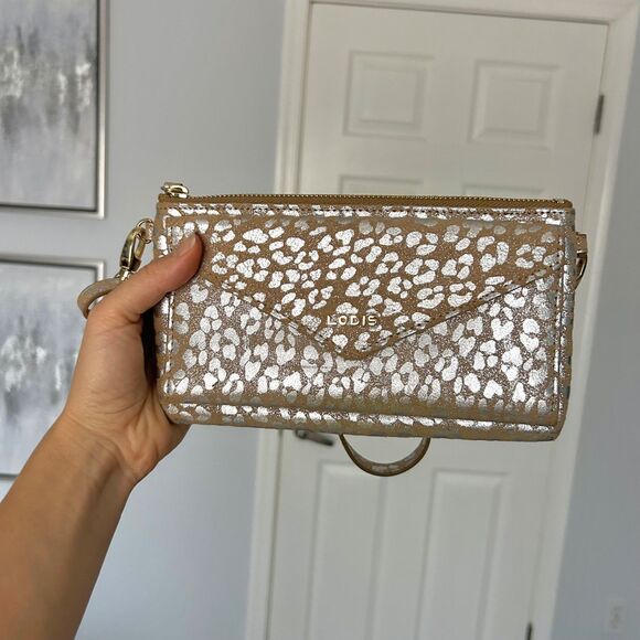 Lodis Handbags - Lodis Wristlet / Crossbody Leather Access. Bag Purse Silver & Tan Animal print